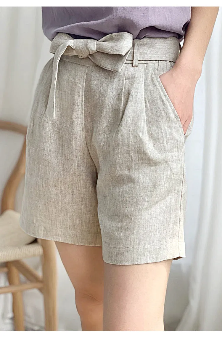 Casual Straight High Waist Linen Shorts