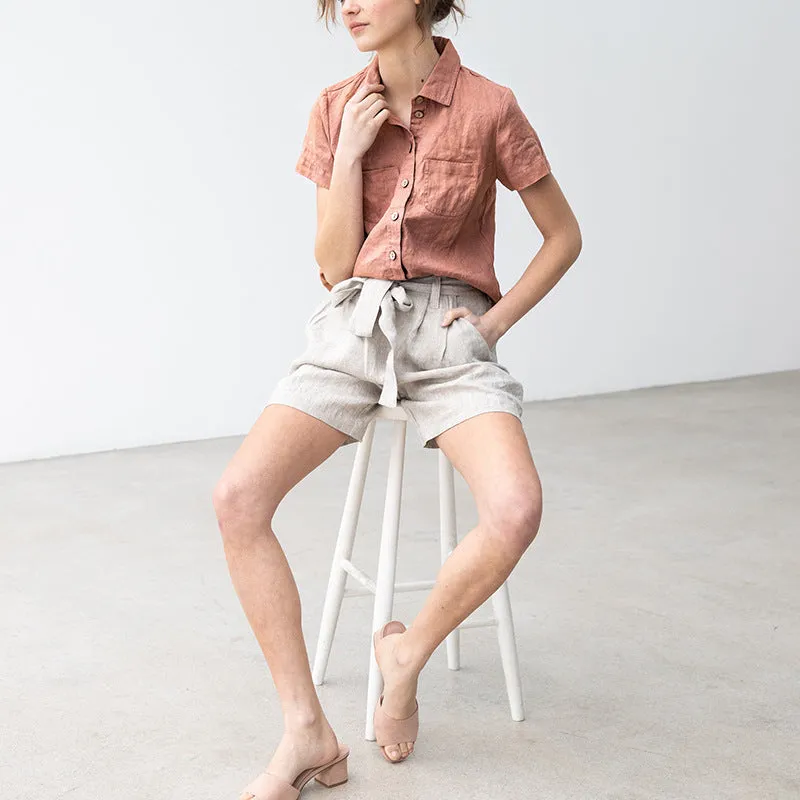 Casual Straight High Waist Linen Shorts