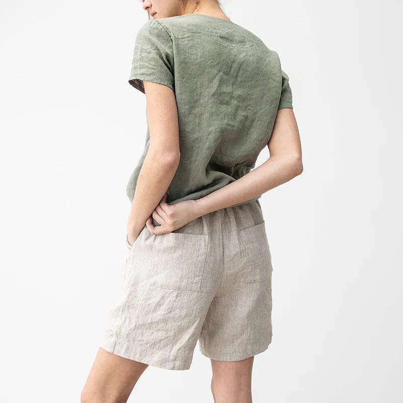 Casual Straight High Waist Linen Shorts