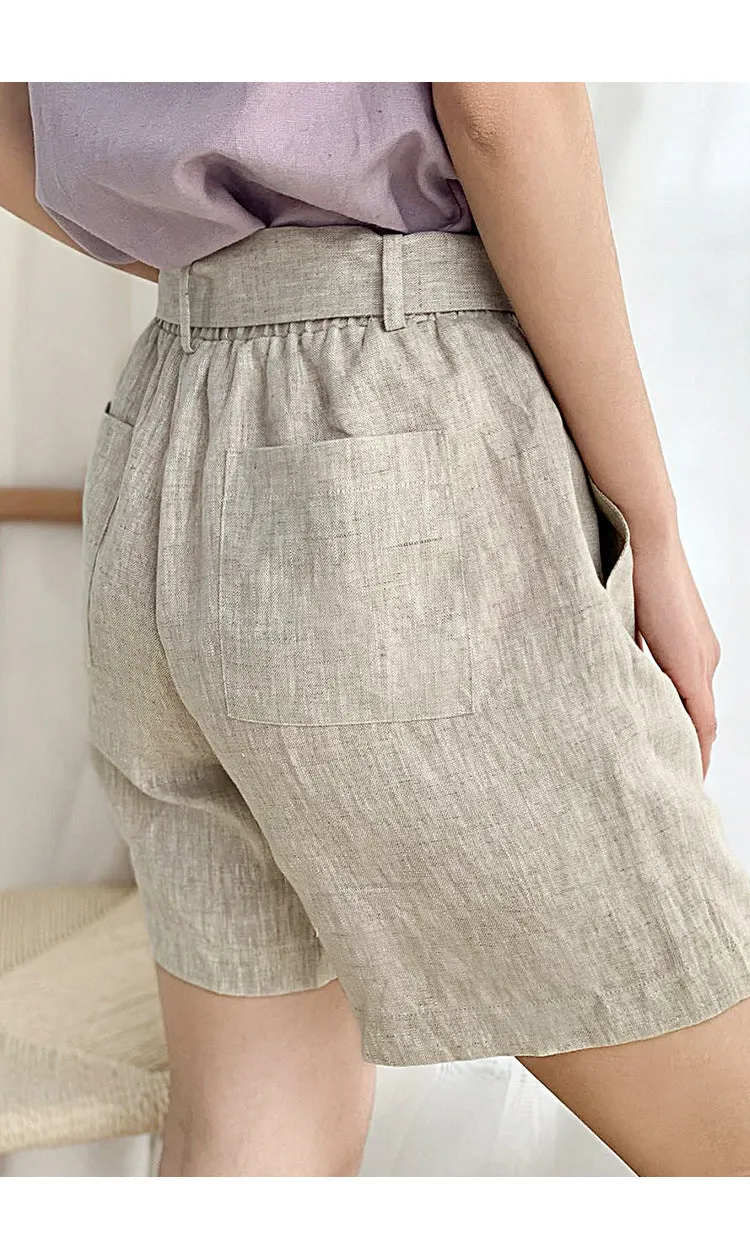 Casual Straight High Waist Linen Shorts