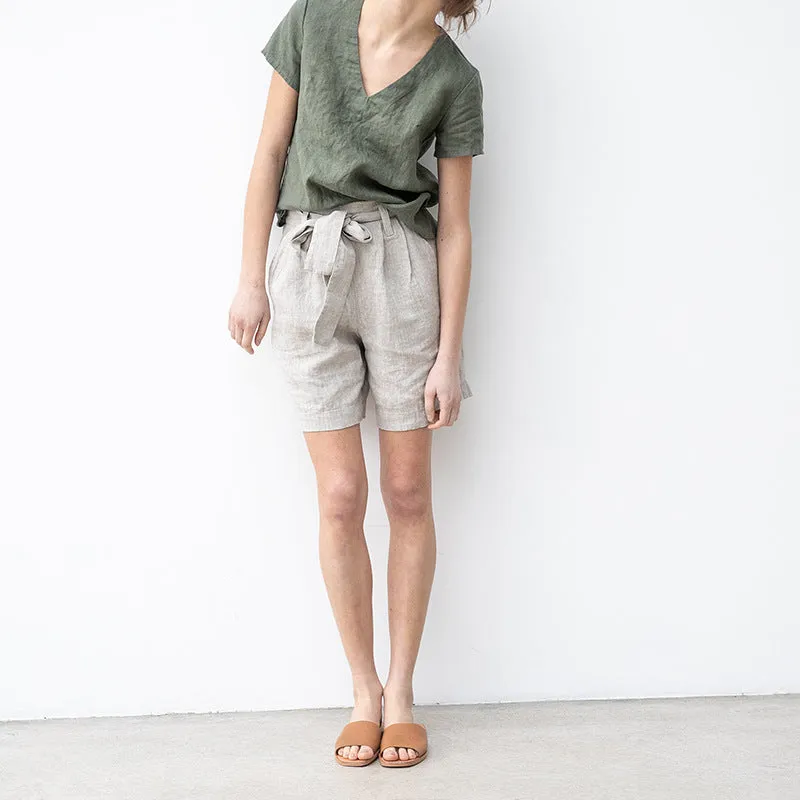 Casual Straight High Waist Linen Shorts