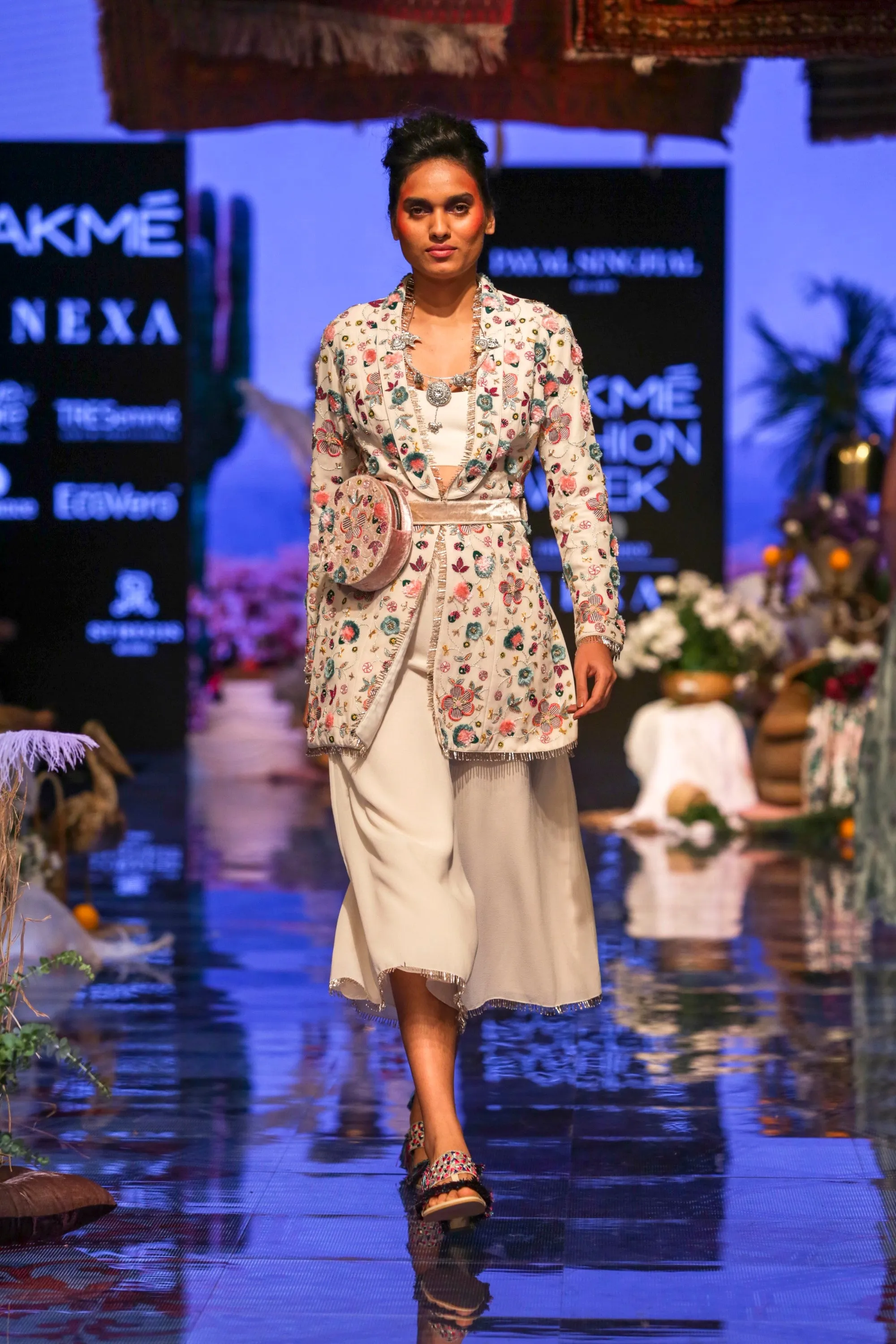 Chalk White Embroidered Jacket Set