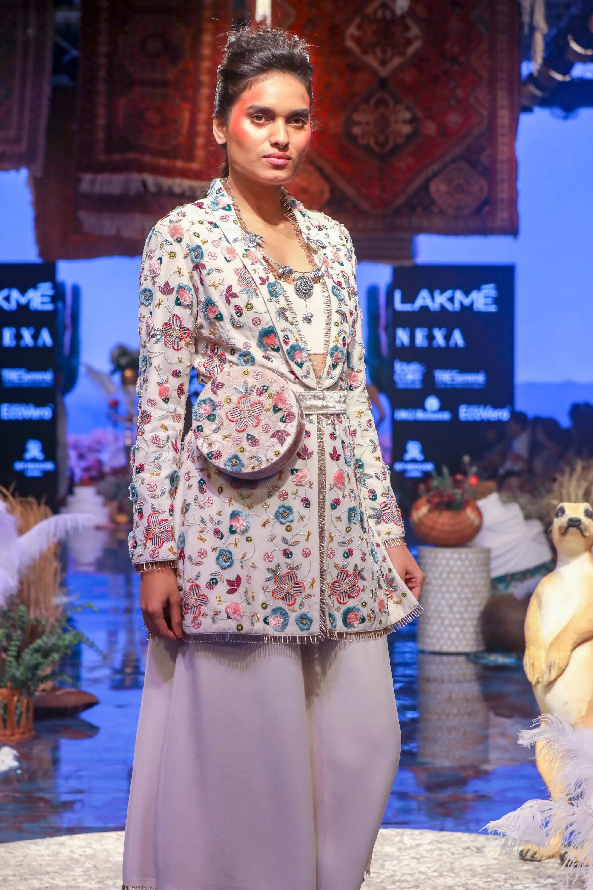 Chalk White Embroidered Jacket Set