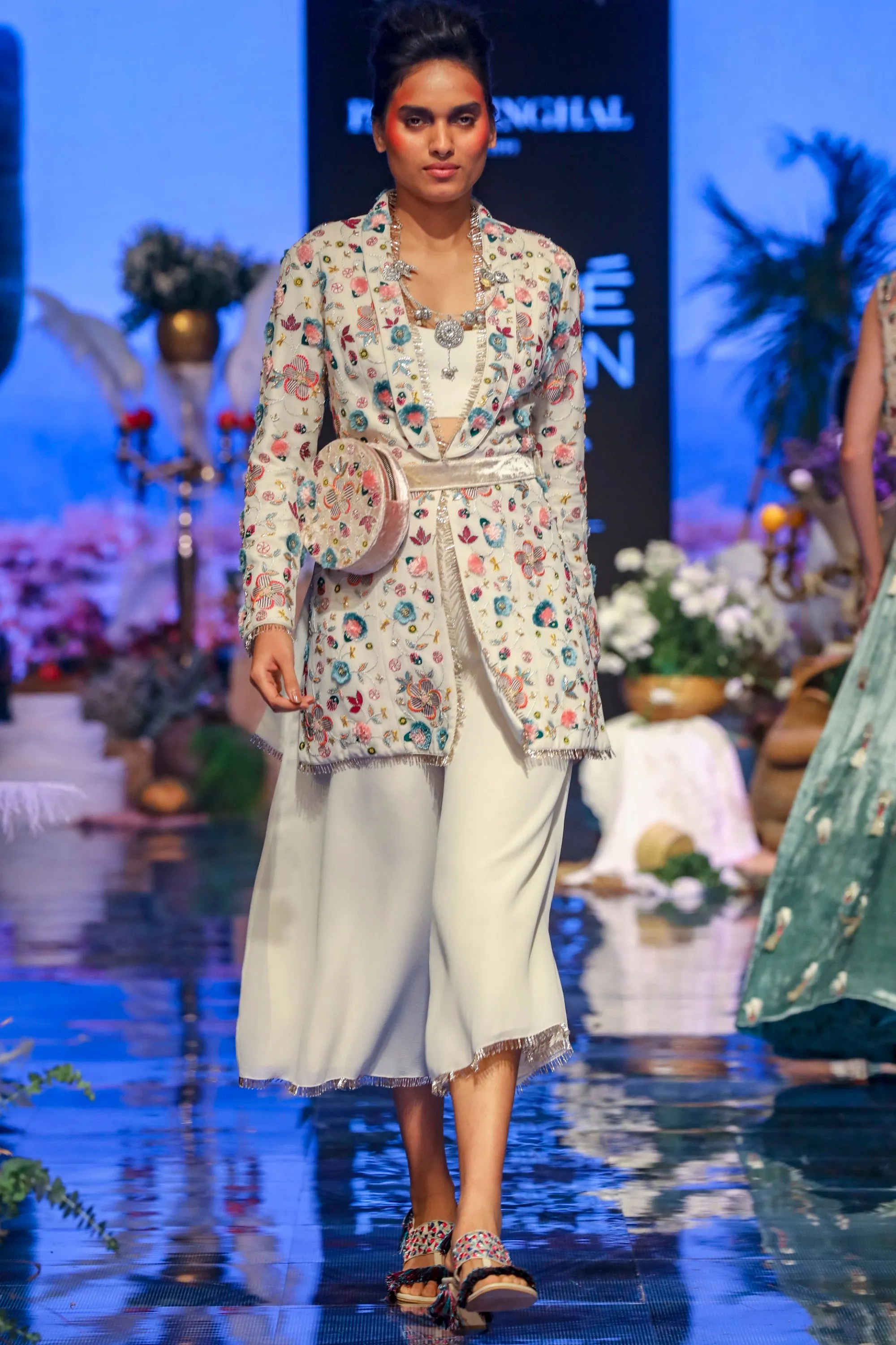Chalk White Embroidered Jacket Set