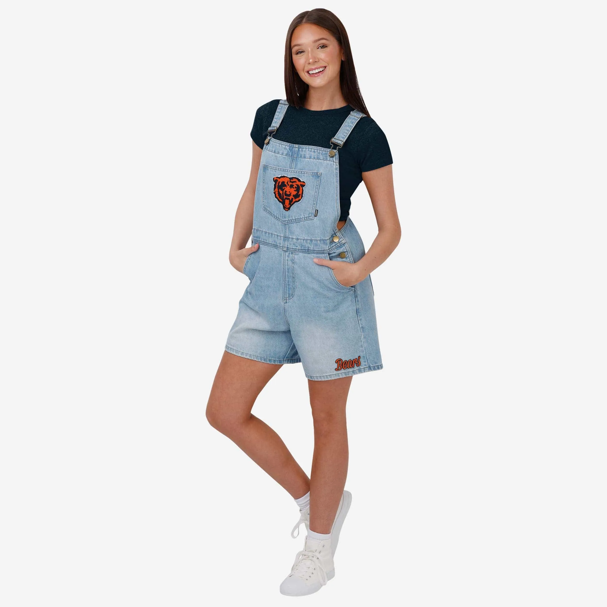 Chicago Bears Womens Big Logo Denim Bib Shortalls
