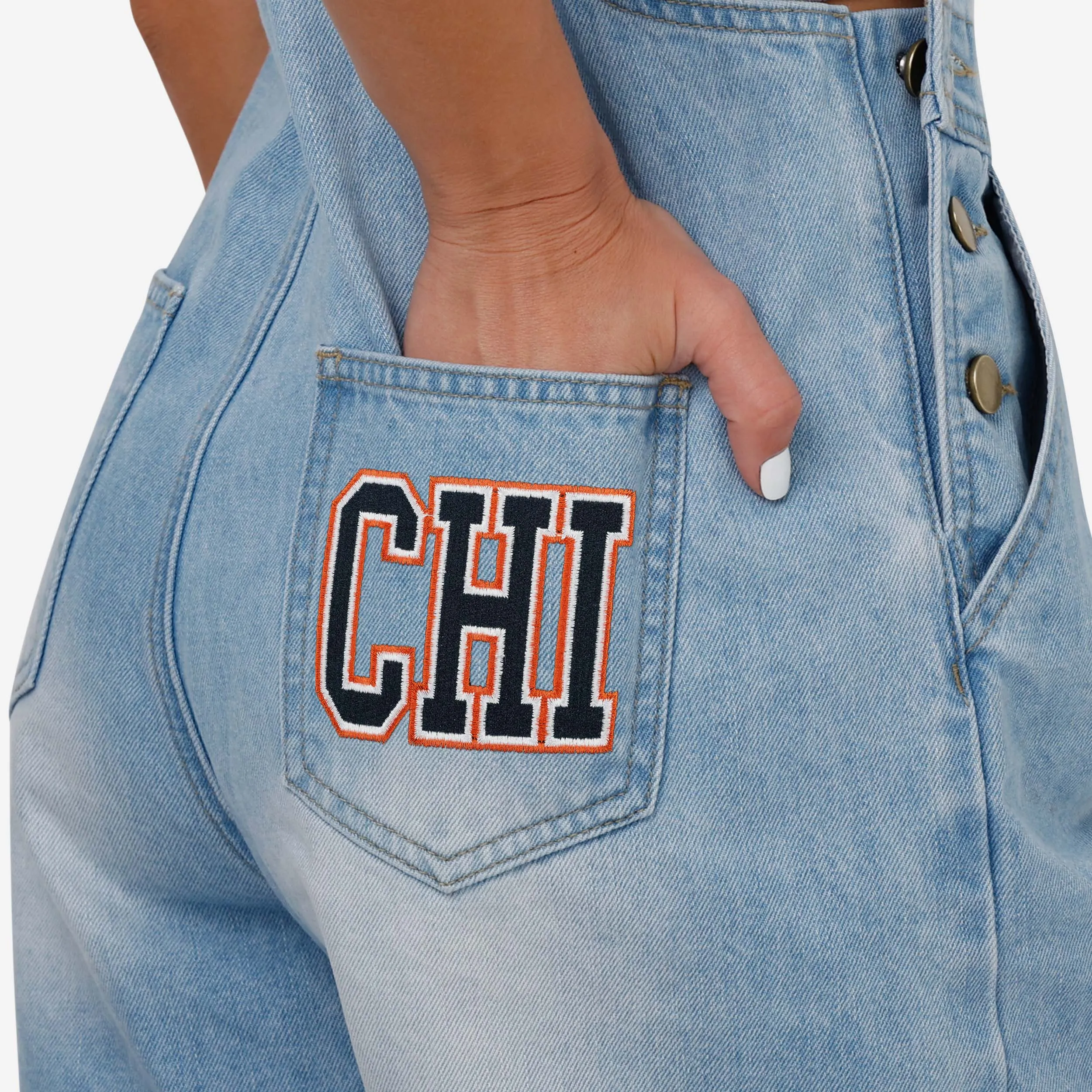 Chicago Bears Womens Big Logo Denim Bib Shortalls