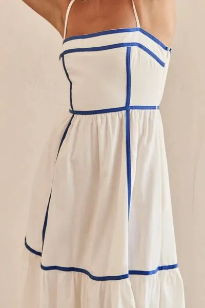 Contrast Trim Square Neck Midi Cami Dress