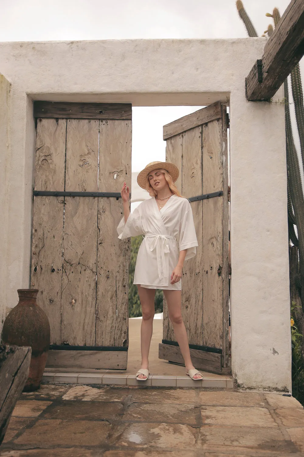 CORFU Linen Robe Dress (White Linen)