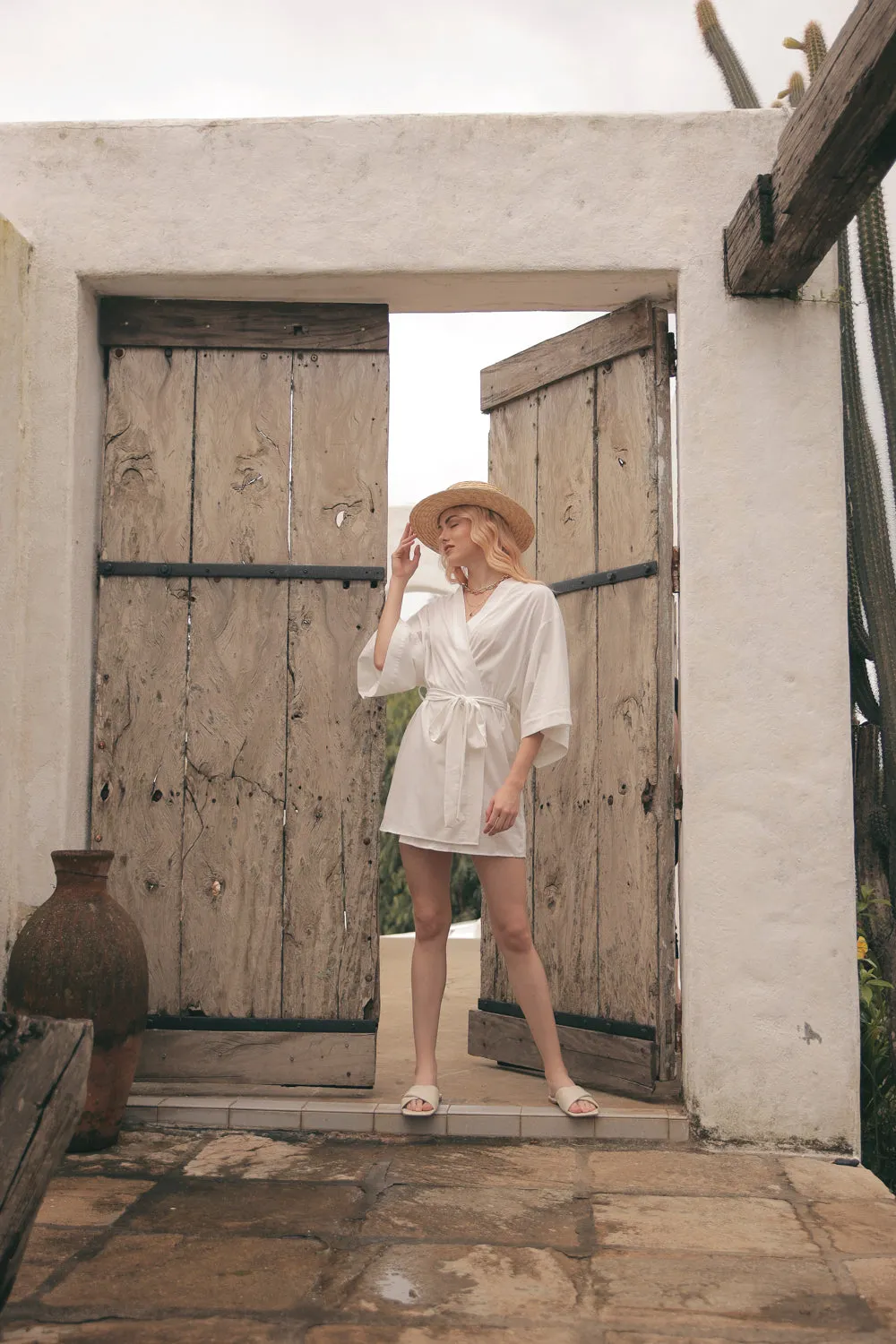 CORFU Linen Robe Dress (White Linen)