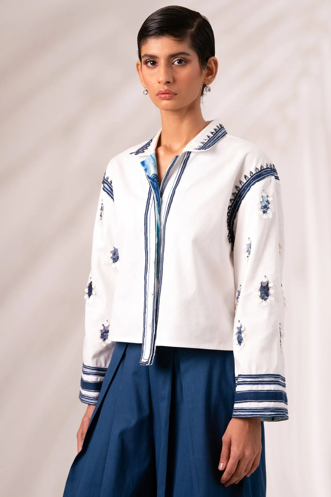 Cosmo Top with Indigo Rico Pleated Culottes