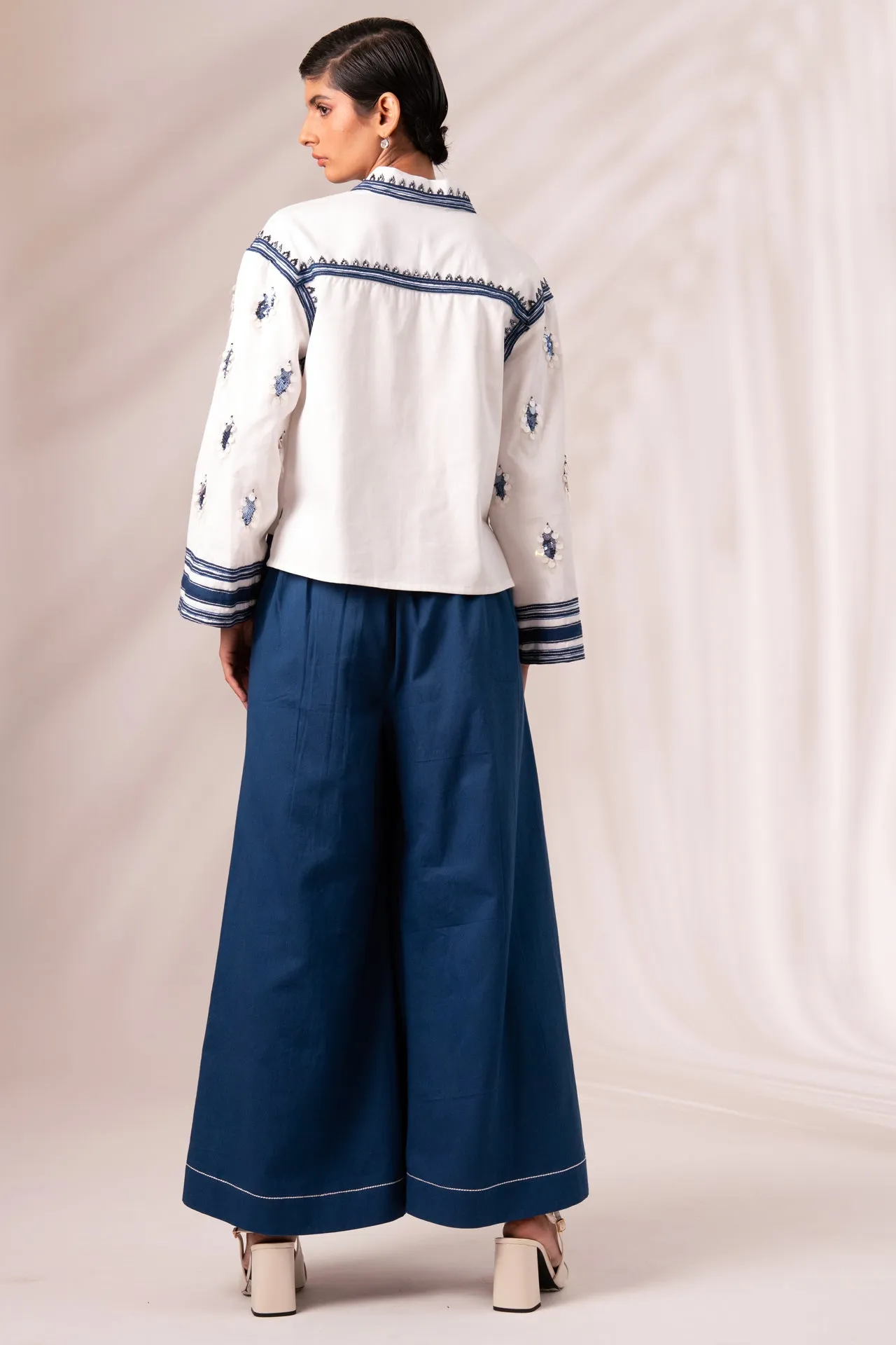 Cosmo Top with Indigo Rico Pleated Culottes