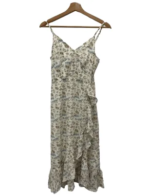 Cream V-Neck Cami Ruffle Dress With Blue Flowers