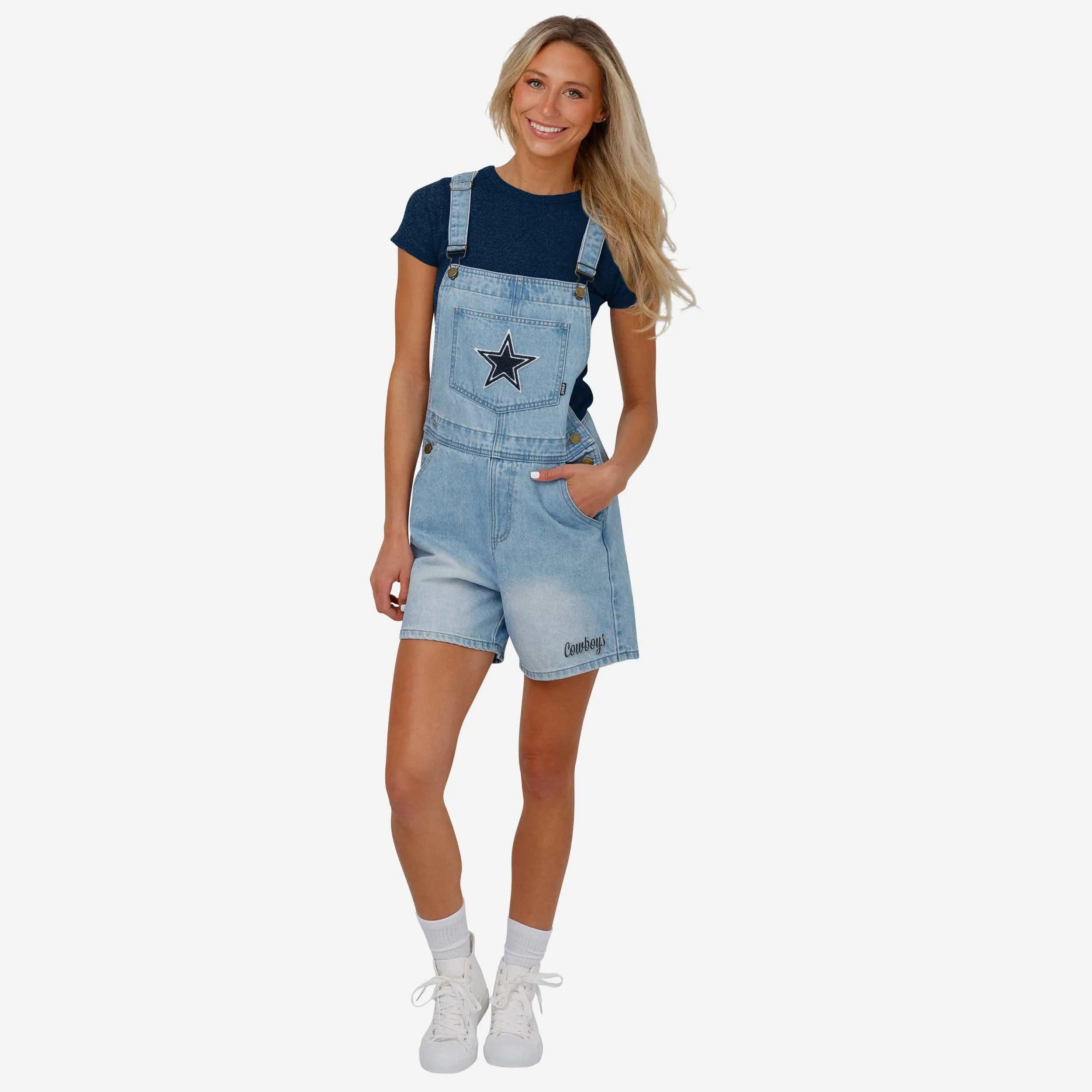 Dallas Cowboys Womens Big Logo Denim Bib Shortalls