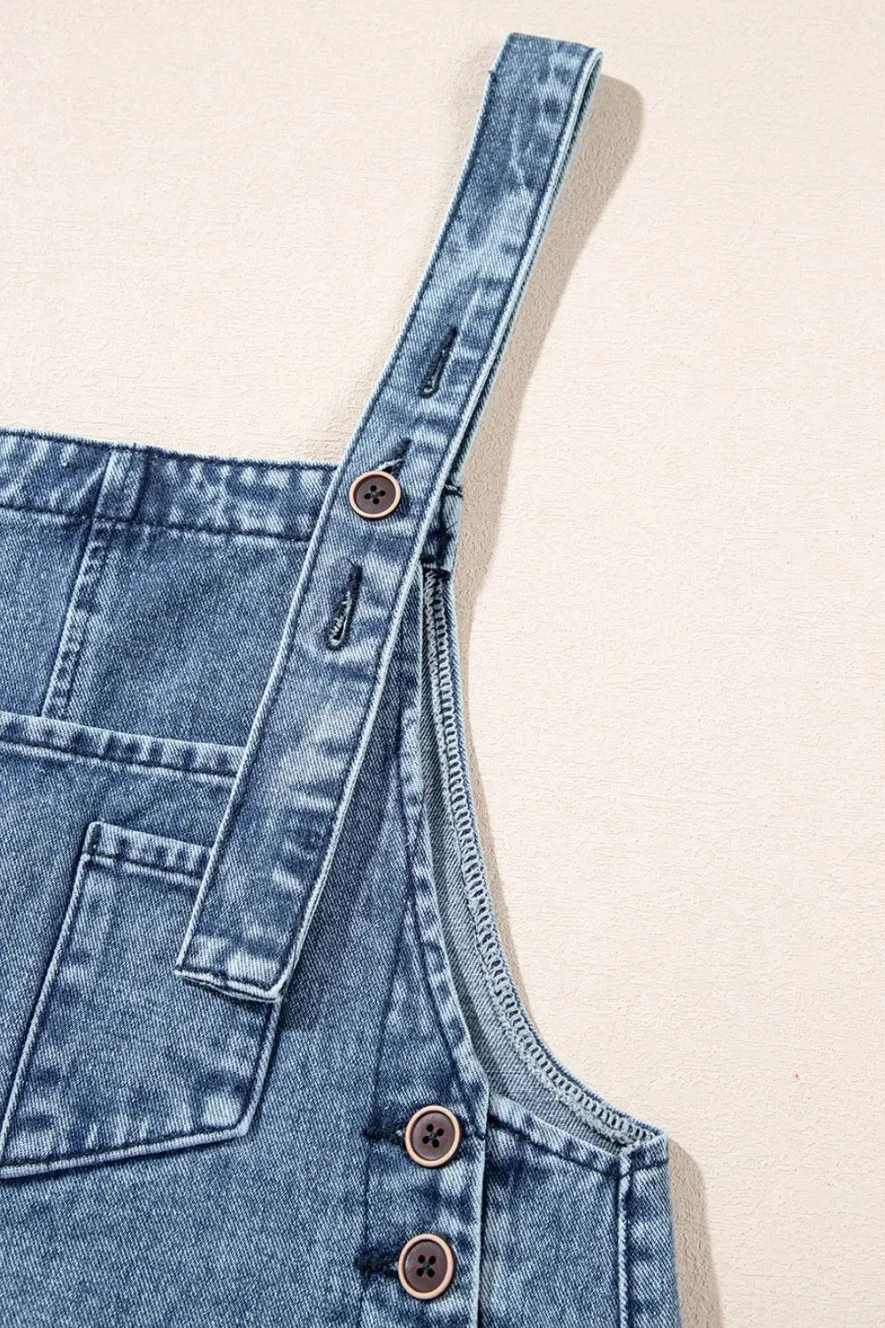 Distressed Bib Pocket Wide Leg Denim Overalls