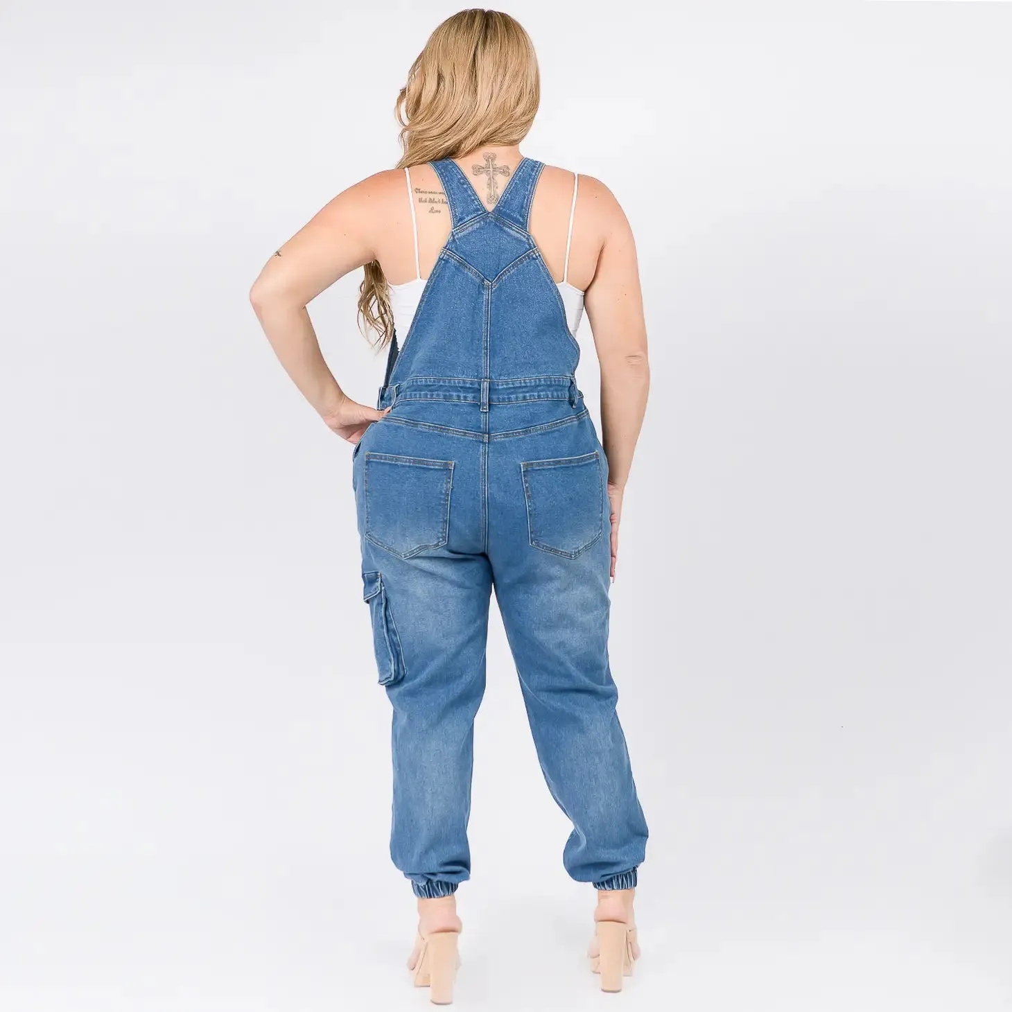 Distressed Denim Overalls Plus Size