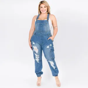 Distressed Denim Overalls Plus Size