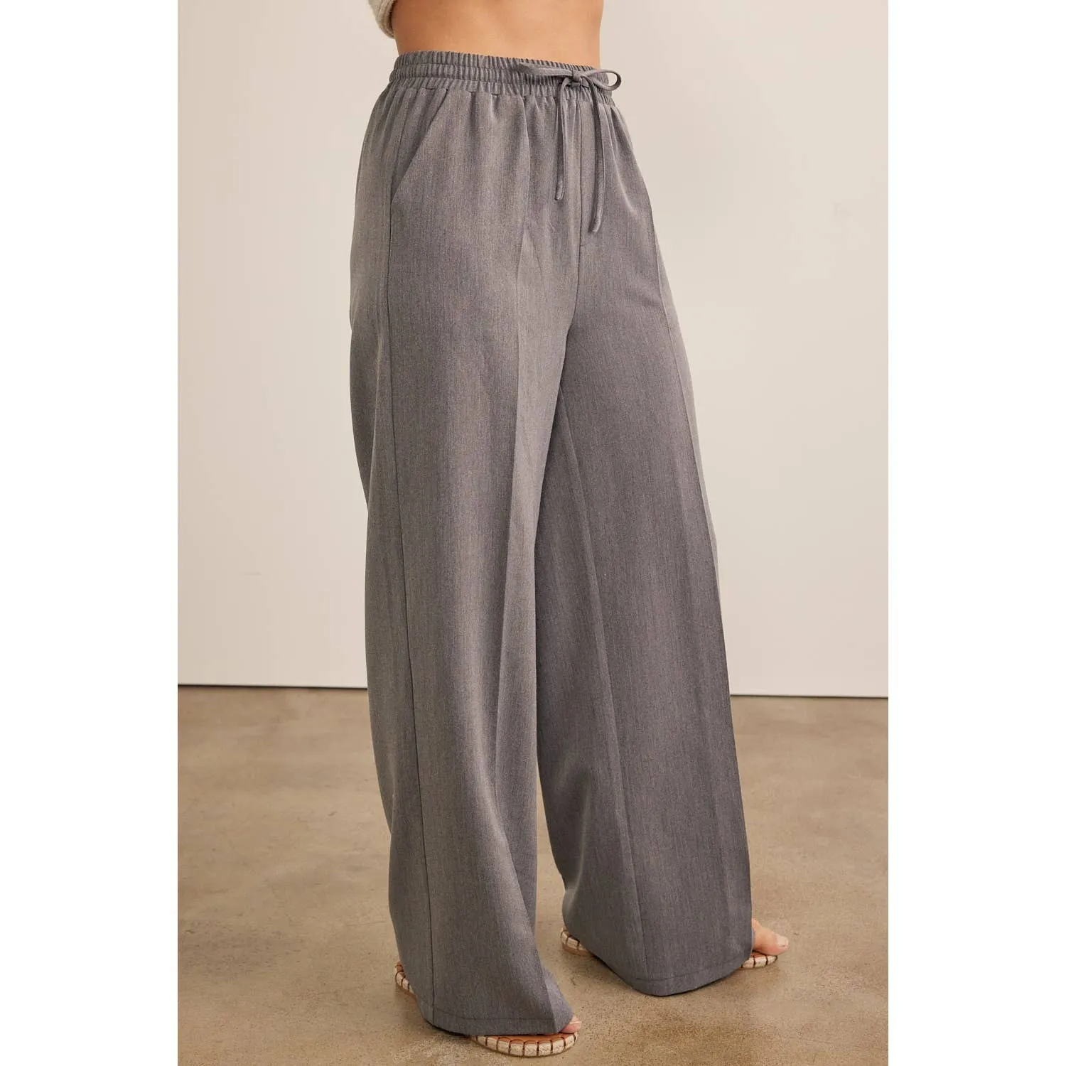 DRAWSTRING WIDE LEG PANTS WITH ELASTIC WAIST