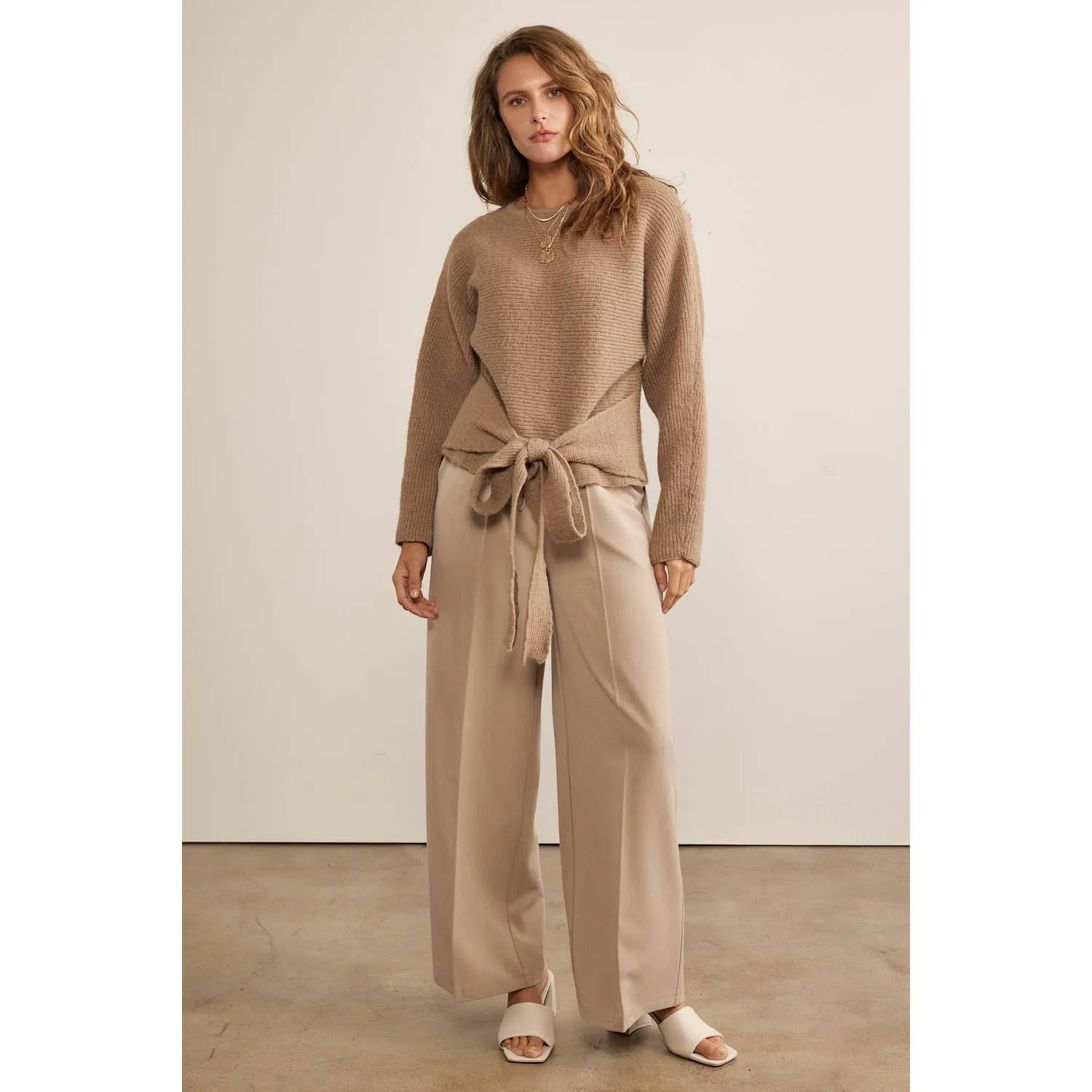 DRAWSTRING WIDE LEG PANTS WITH ELASTIC WAIST
