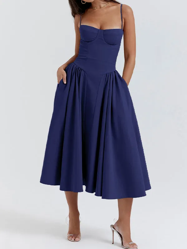 Dunkelblaues Vintage Cami Midikleid