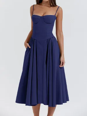 Dunkelblaues Vintage Cami Midikleid