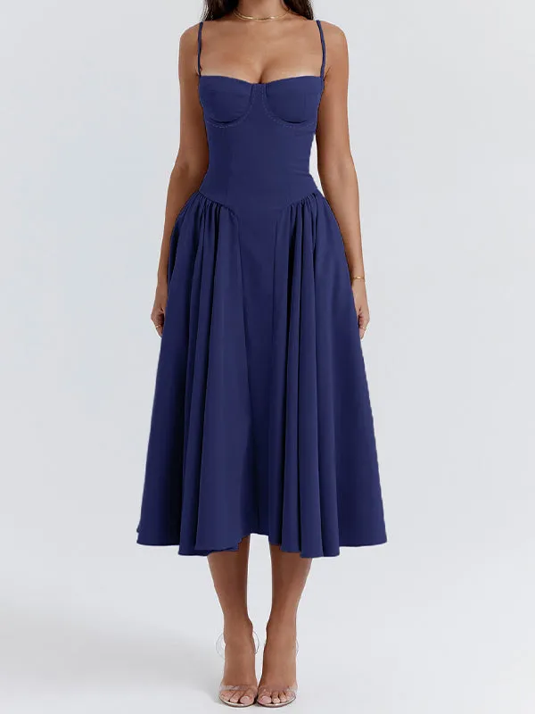 Dunkelblaues Vintage Cami Midikleid