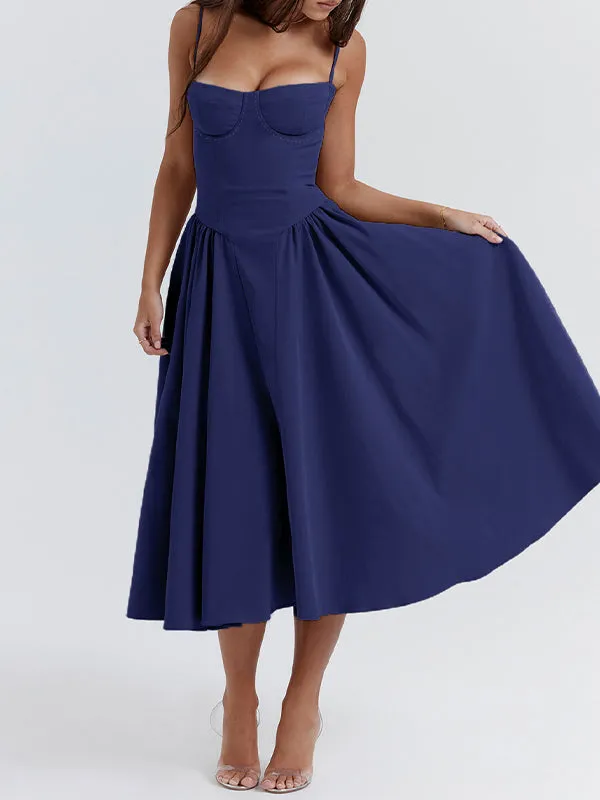 Dunkelblaues Vintage Cami Midikleid