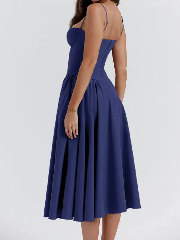 Dunkelblaues Vintage Cami Midikleid
