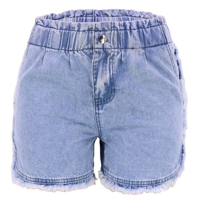 Elastic Waist Light Denim Shorts