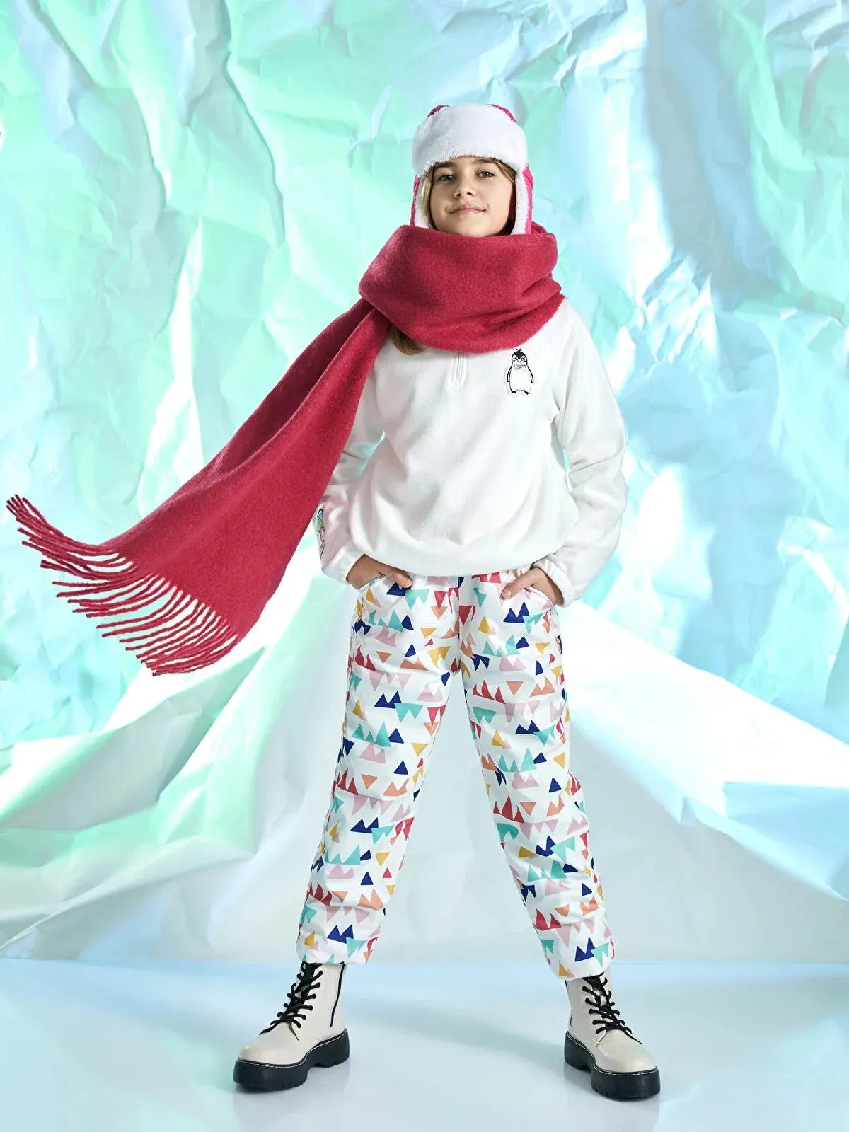 Elastic Waist Patterned Girls Jogger Pants
