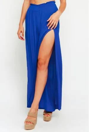 Elastic Waist Side Slit Wide Leg Pants