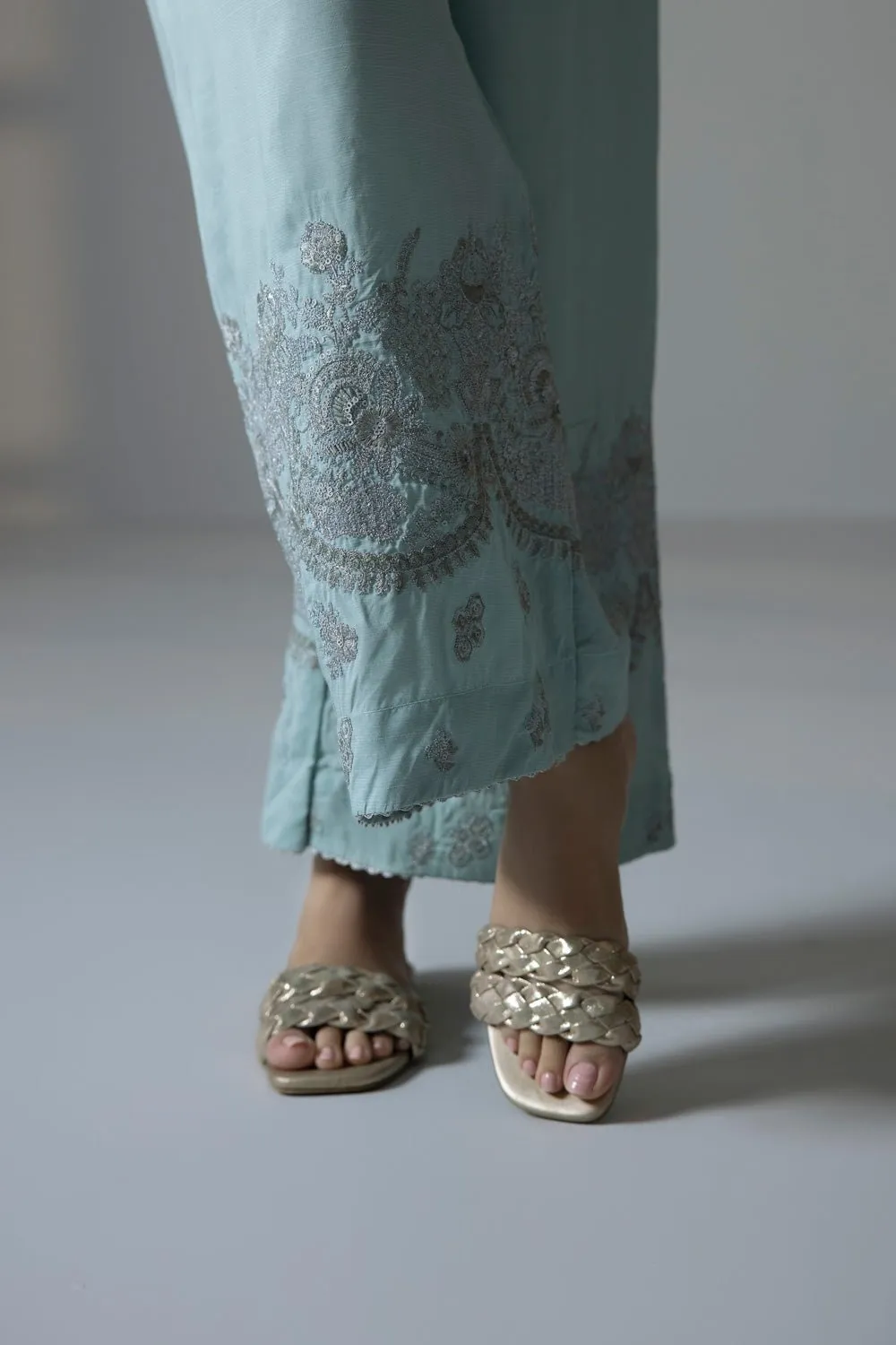 Embroidered Raw Silk Culottes