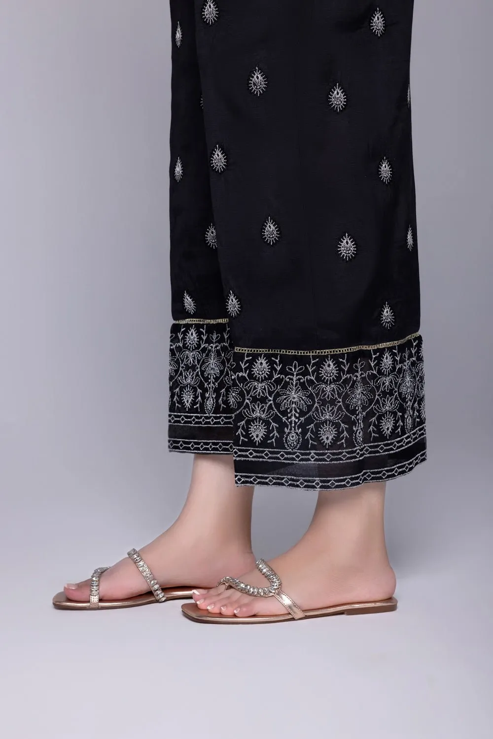 Embroidered Raw Silk Culottes