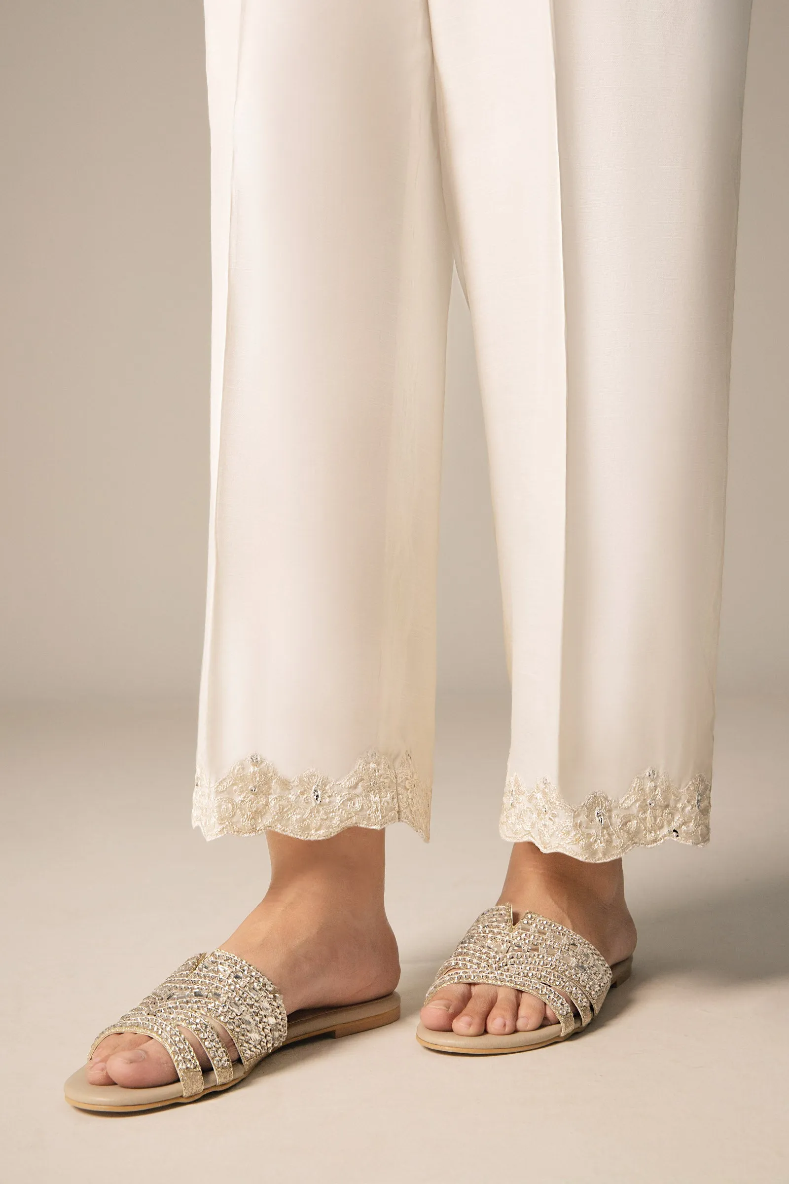 Embroidered Raw Silk Trouser | MB-FS25-08