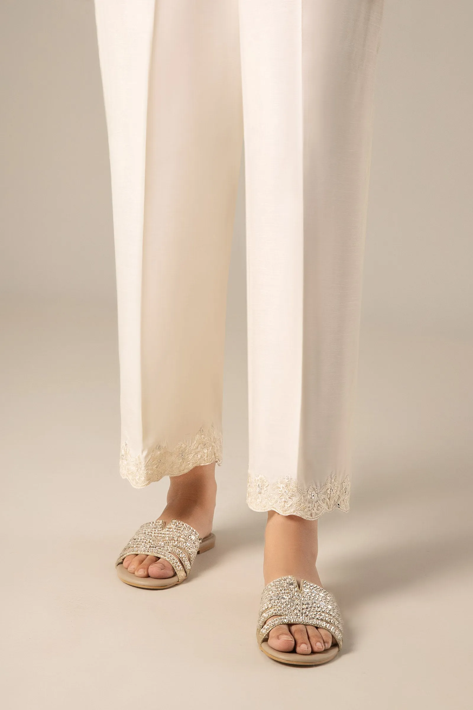 Embroidered Raw Silk Trouser | MB-FS25-08