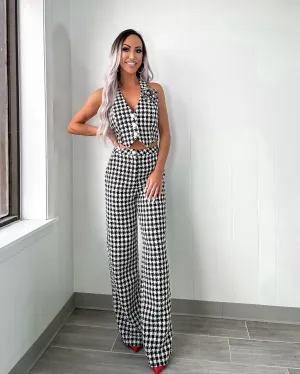 Enchanted Houndstooth Tweed Vest Set - Black