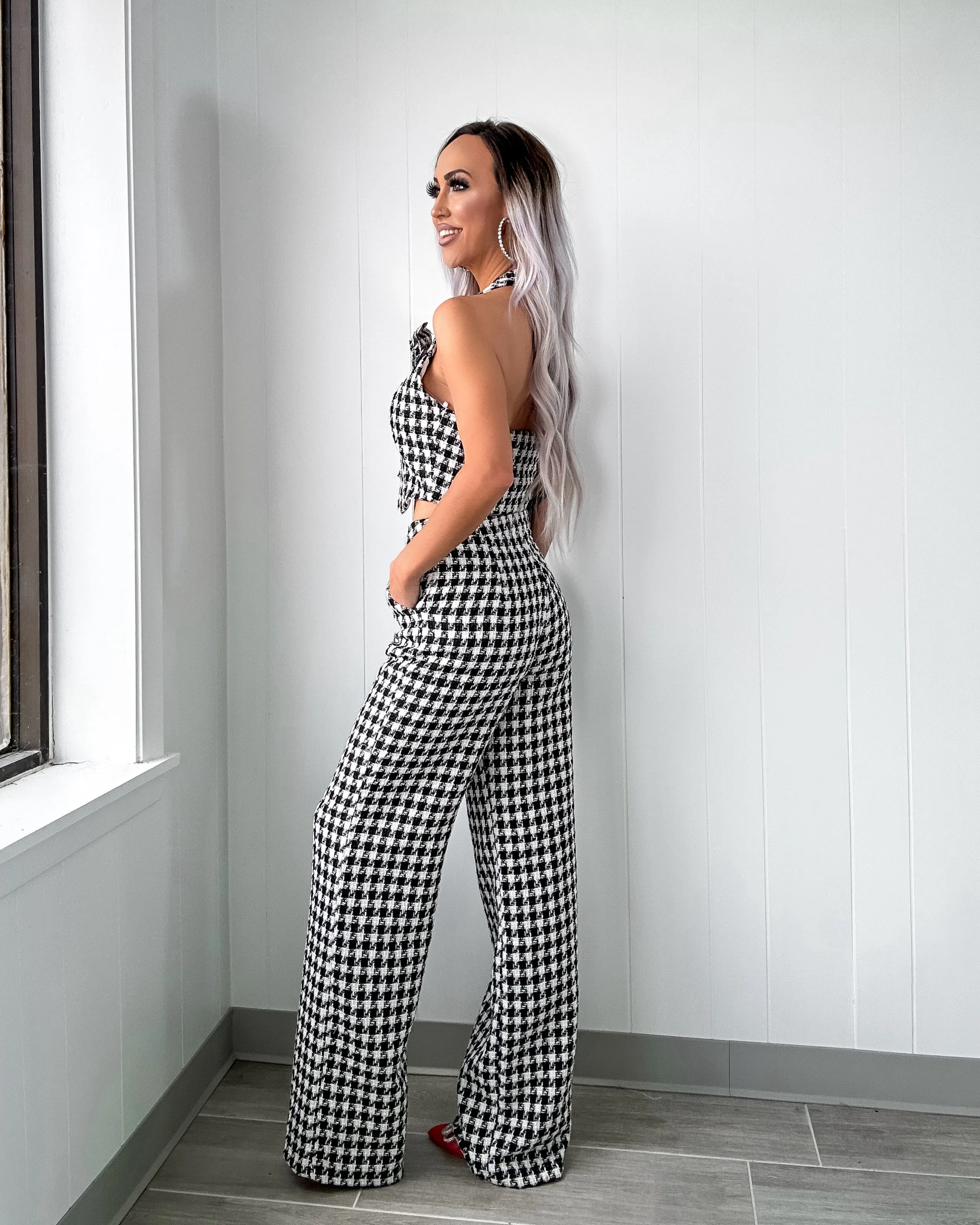 Enchanted Houndstooth Tweed Vest Set - Black