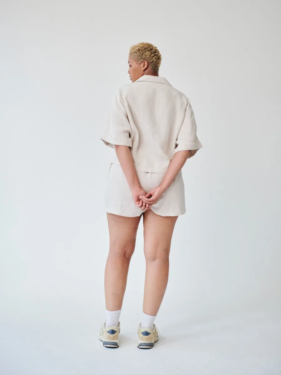 Ethically Made Beige Linen Lounge Co-ord Short Set