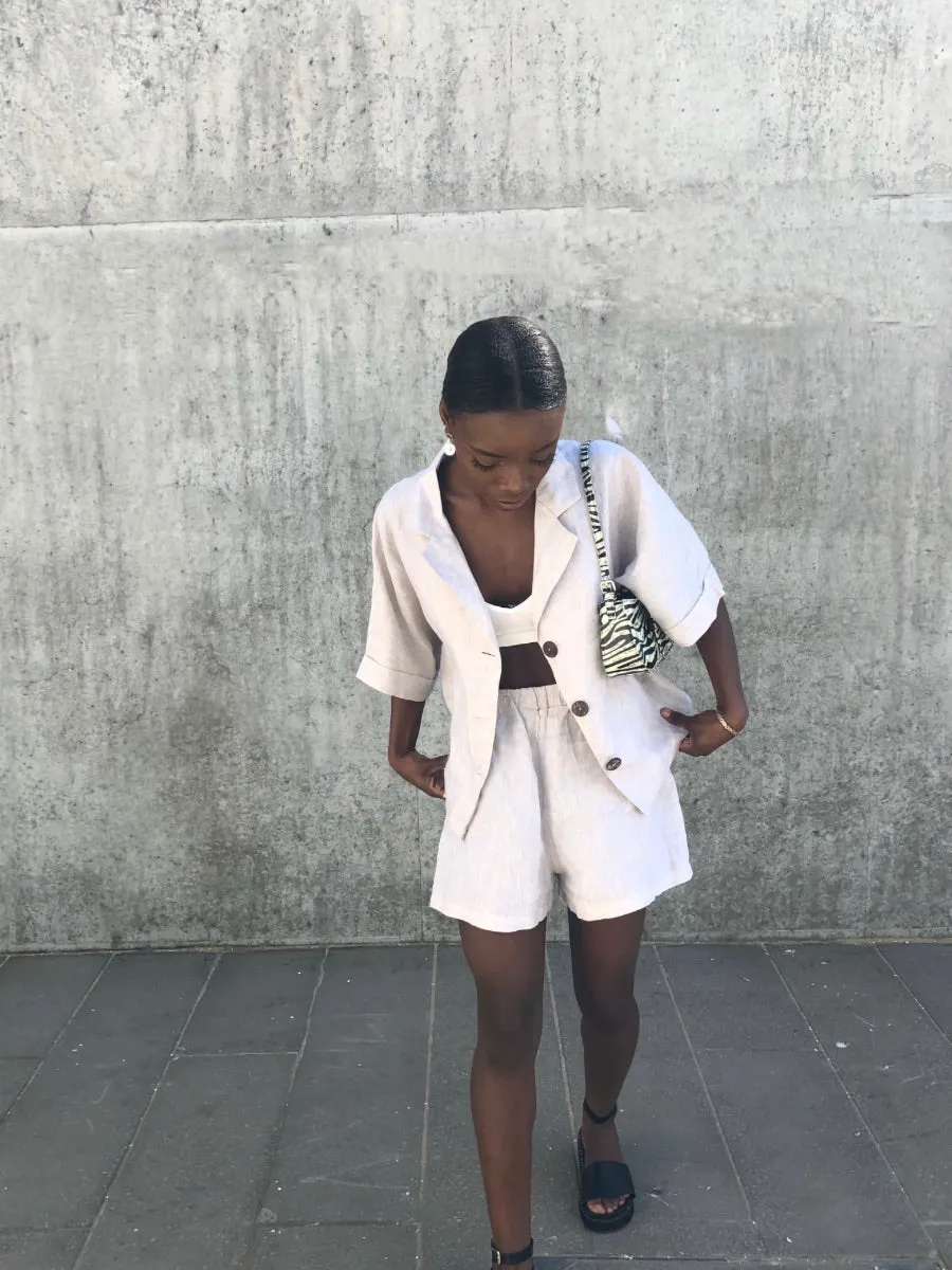 Ethically Made Beige Linen Lounge Co-ord Short Set