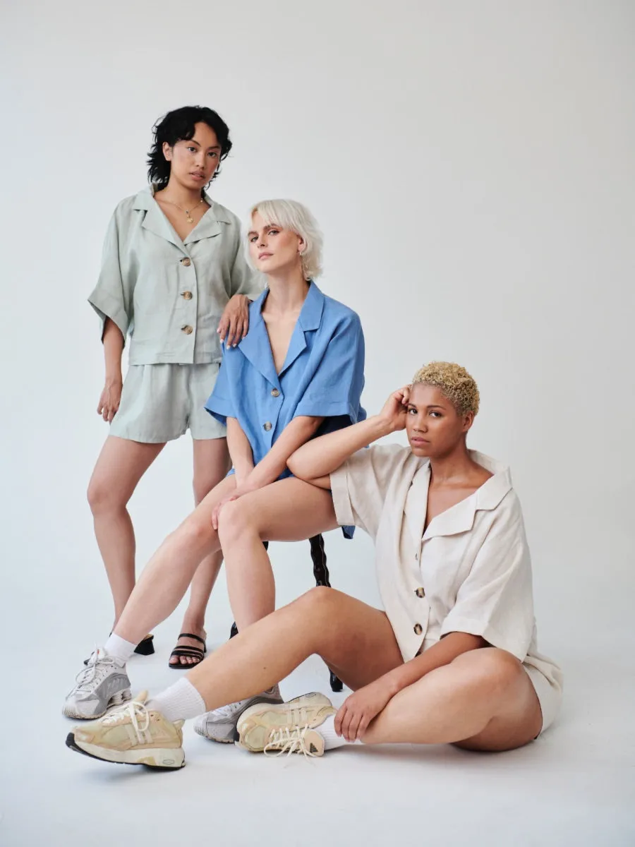 Ethically Made Beige Linen Lounge Co-ord Short Set