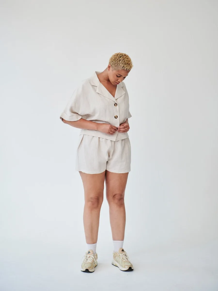 Ethically Made Beige Linen Lounge Co-ord Short Set