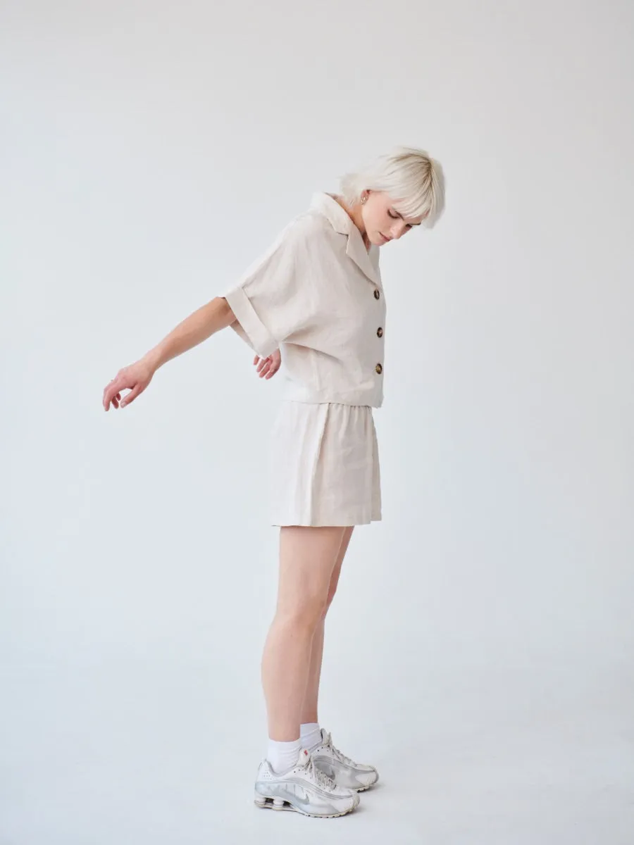 Ethically Made Beige Linen Lounge Co-ord Short Set