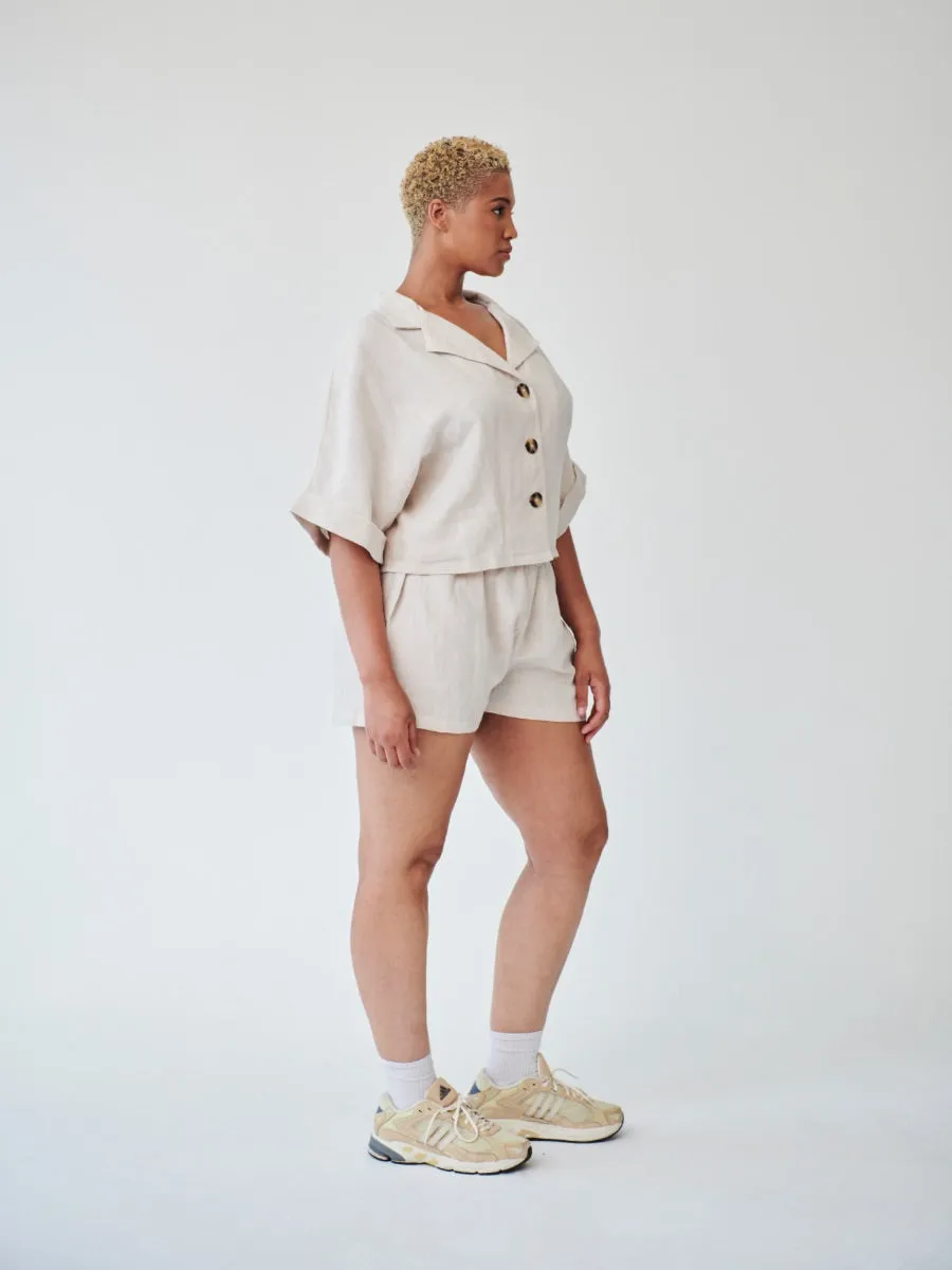 Ethically Made Beige Linen Lounge Co-ord Short Set