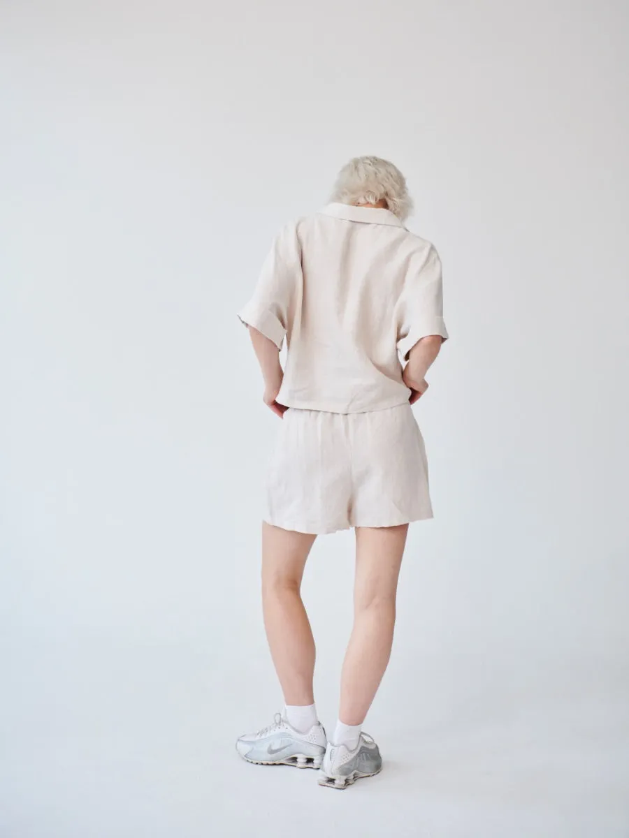 Ethically Made Beige Linen Lounge Co-ord Short Set