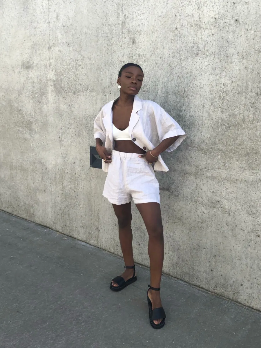 Ethically Made Beige Linen Lounge Co-ord Short Set