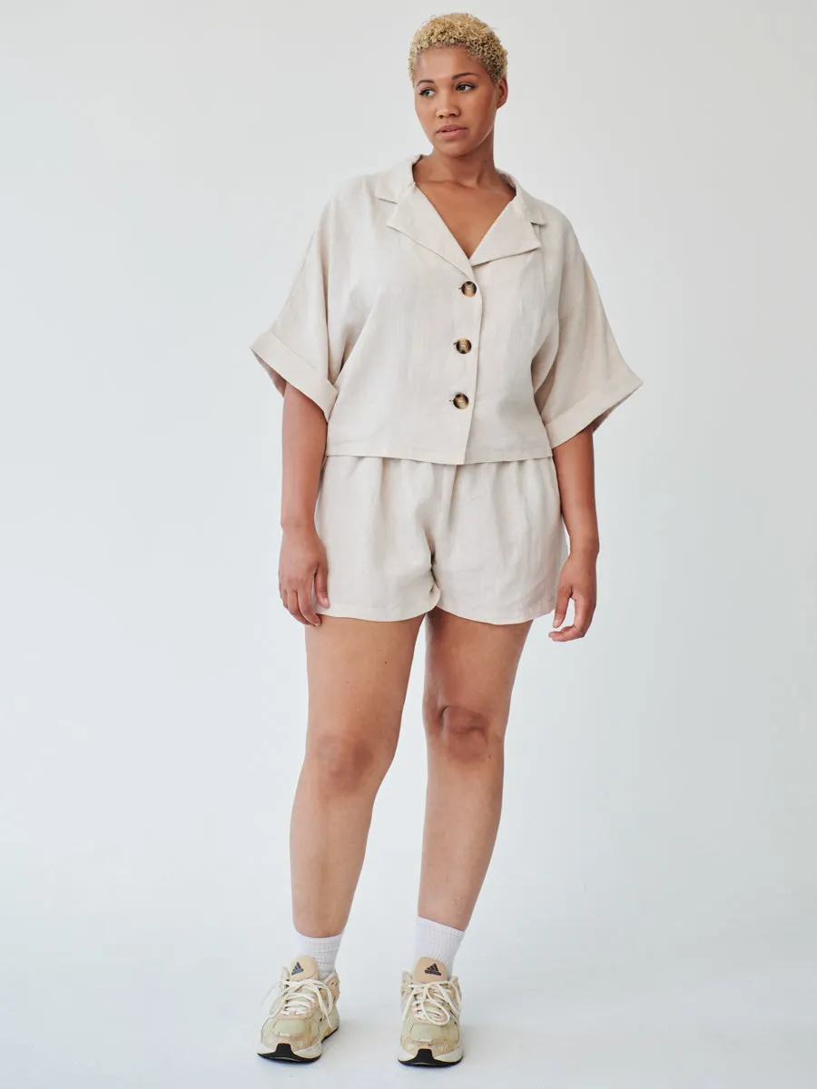 Ethically Made Beige Linen Lounge Co-ord Short Set