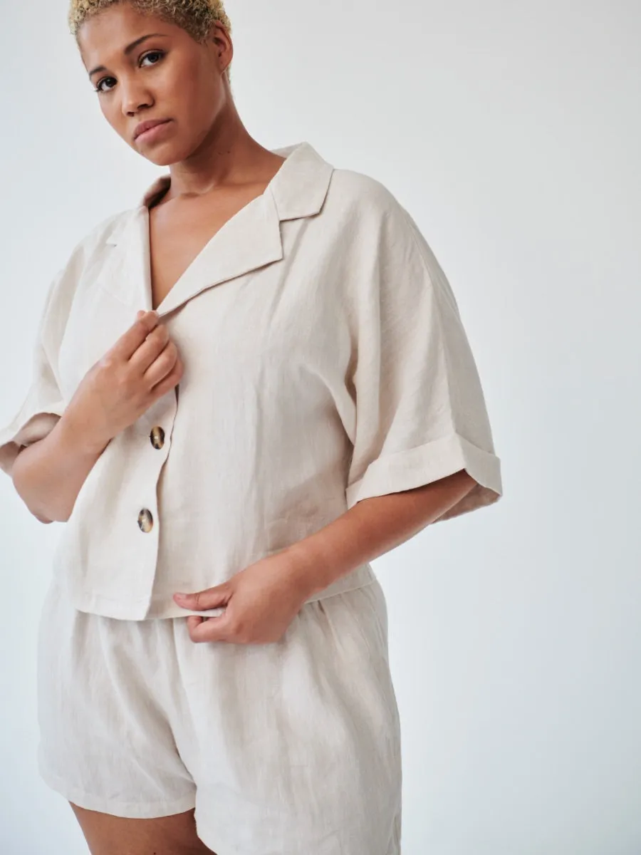 Ethically Made Beige Linen Lounge Co-ord Short Set
