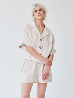 Ethically Made Beige Linen Lounge Co-ord Short Set
