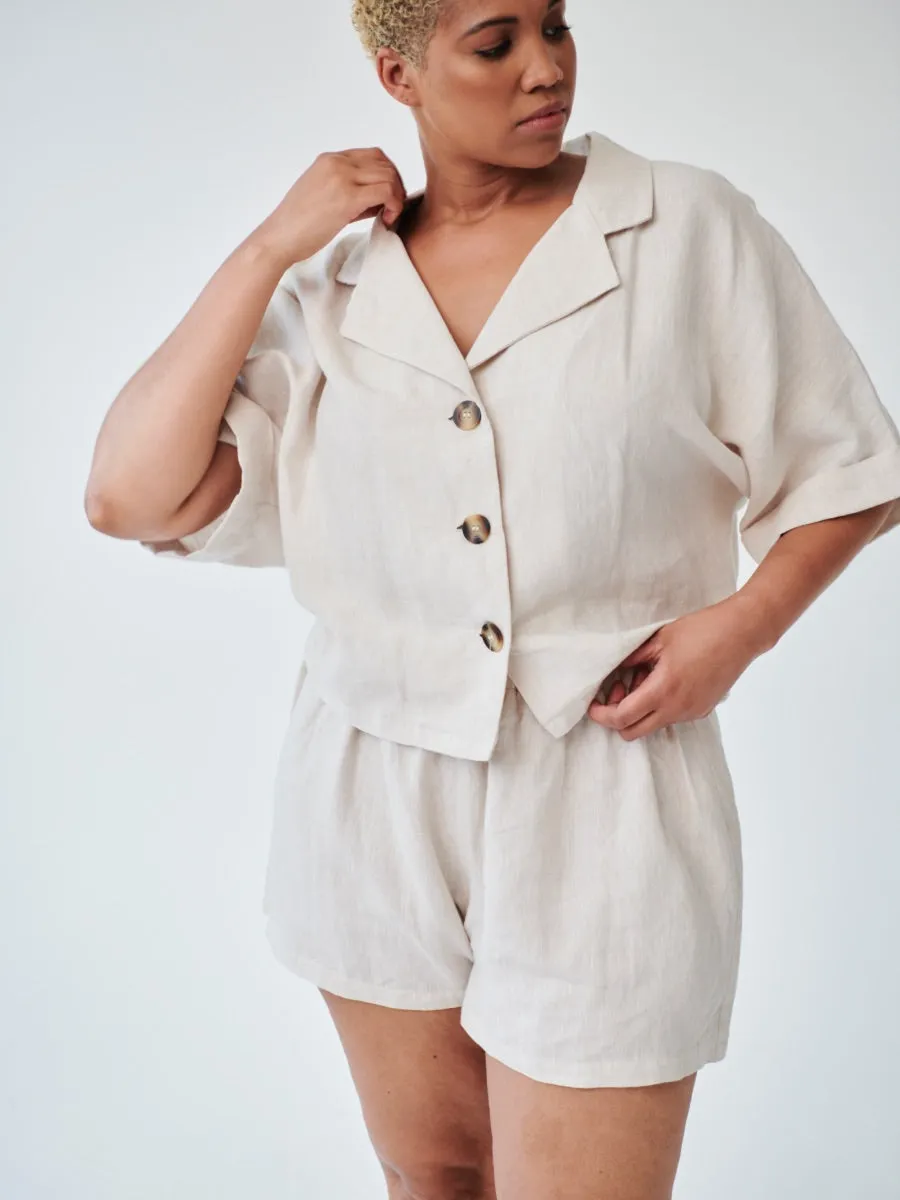 Ethically Made Beige Linen Lounge Co-ord Short Set