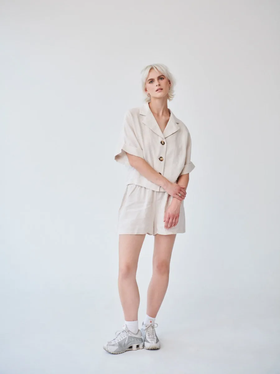 Ethically Made Beige Linen Lounge Co-ord Short Set