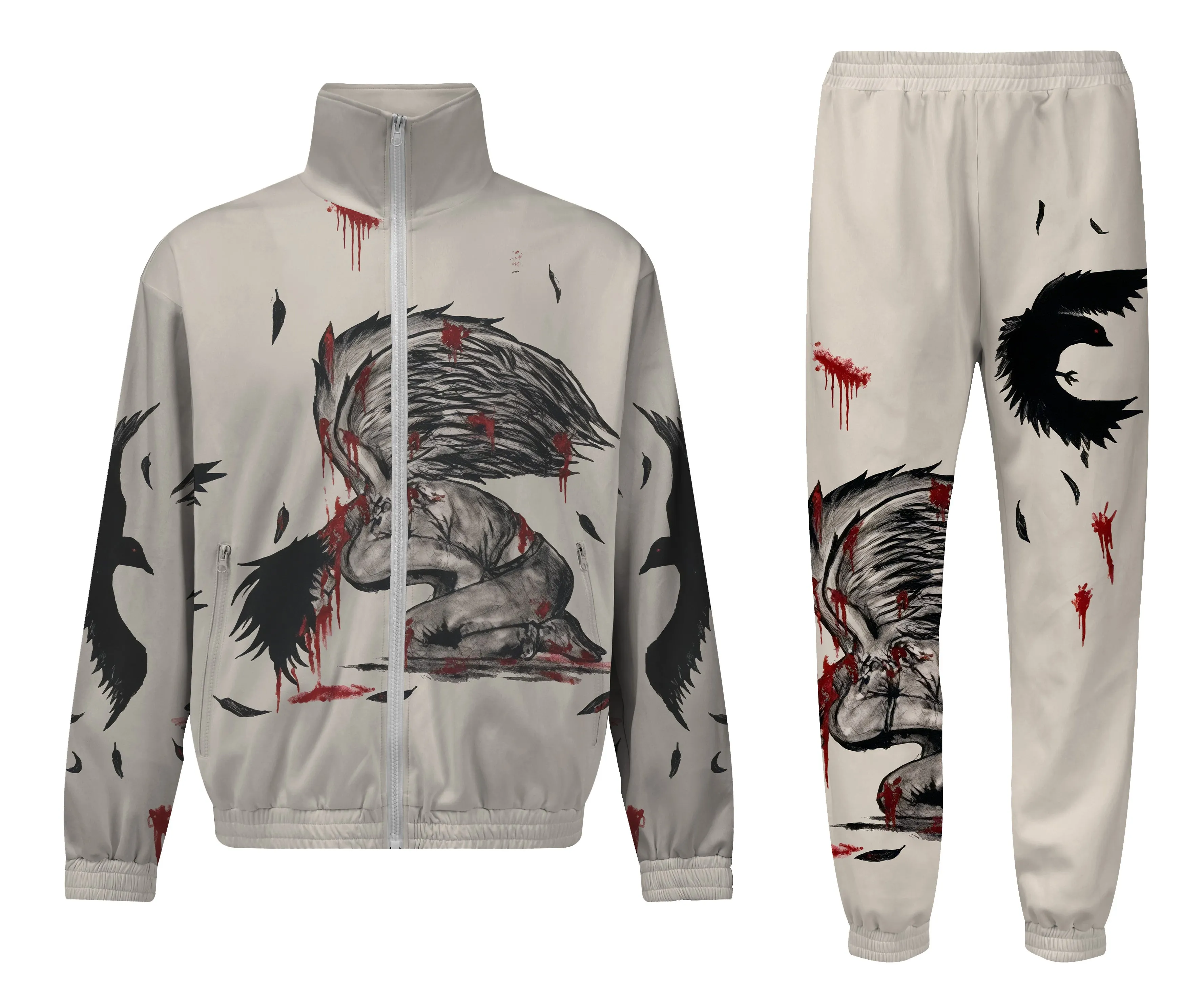 Fallen Angel Print Elastic Waist Sports Sweatshirt Pants